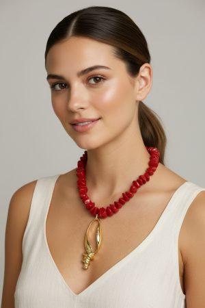 COLAR ESFERAS AGEOMETRICAS VERMELHO PIGENTE DOURADO