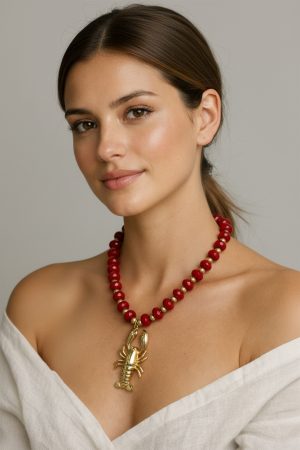 COLAR  DE BOLAS VERMELHO COM PIGENTE DE LASGOTA