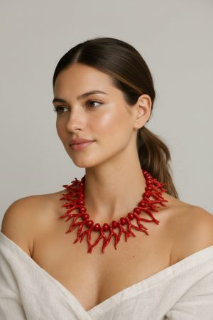 COLAR DE BOLAS GALHO DE CORAL MARINHO COR VERMELHO